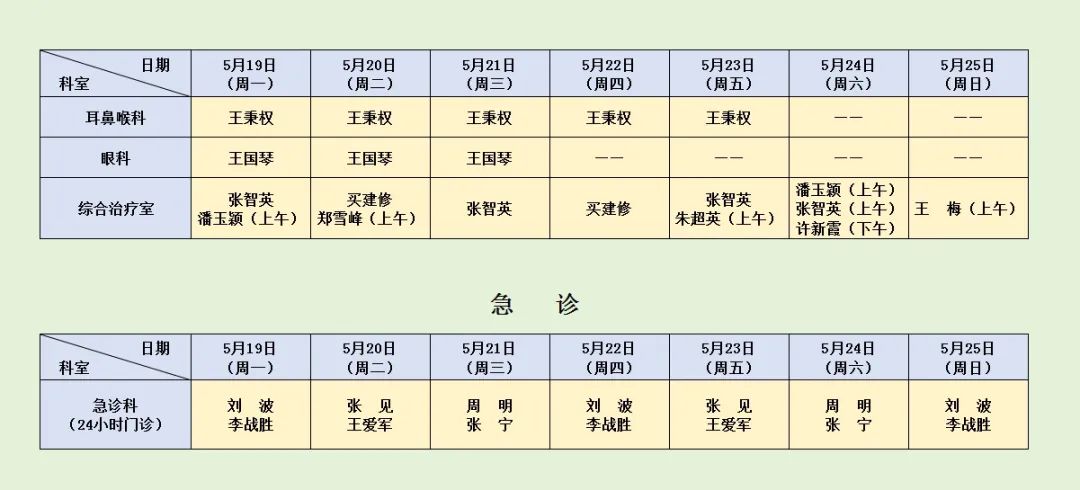 坐诊表
