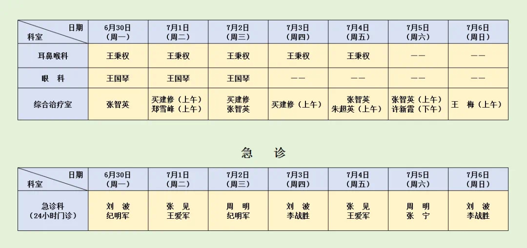 坐诊表